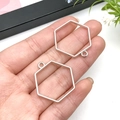 Silver geometric hexagon metal pendant frames for DIY jewelry making in two-piece set - 29x28mm / White K Hexagonal Frame (22236)