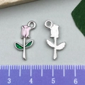 Rosafarbener Rosenblüten Anhänger aus Legierung für Halsketten und Ohrringe DIY - Rosa Rose (21874) / 9x18mm