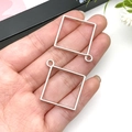 Handheld silver square metal hollow frame pendants for DIY jewelry making accessories - 32x37mm / Small White K Square Frame (15868)