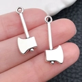 Pair of vintage silver axe charms for DIY jewelry making and keychains - Antique Silver Axe (11183)