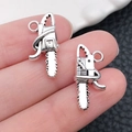 Antique silver chainsaw charm pendant for DIY necklace and keychain accessories - Antique Silver Chainsaw (15483)