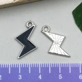 Blitz-Anhänger-Set aus schwarzem Emaille und Silbermetall für DIY-Schmuckherstellung - Schwarzer Blitz (21899) / 12x21mm