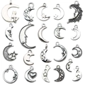 Lot de 20 pendentifs célestes en argent antique avec lune et étoile pour bijoux artisanaux - Série Lune Argent Antique 21 Pièces Mélangées(SN21) / 21 Pièces/Paquet / Argent antique