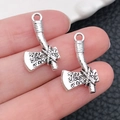 Silver alloy axe pendant set for DIY jewelry making and craft keychain accessories - Antique Silver Hand Axe (15835)
