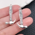 Silver claw hammer pendant in alloy with faux wood grain texture for DIY jewelry - Antique Silver Hammer (15838)
