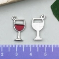 Weinglas-Anhänger aus Zinklegierung für DIY-Schmuck in Silber und Rot lackiert - Rotes Weinglas (21920) / 9x19mm