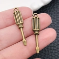 Set of two miniature bronze screwdriver pendants for DIY jewelry and necklaces - Antique Bronze Screwdriver (17387)