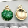 Pendentif coquillage en émail vert et alliage doré pour bijoux DIY et accessoires - Style Coquille Verte (8606)