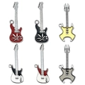 Set of six colorful guitar alloy pendants with leaf patterns for DIY jewelry making - Mixed 6-Piece White K Guitar Set (SN1153)