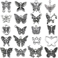 Set of 20 vintage silver butterfly alloy pendants for DIY jewelry making accessories - Assorted Antique Silver Butterfly Series (SN1150)