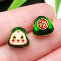 Enamel Fu character charm and cute baby pendant for DIY bracelet making accessories - Large Green Straight Hole Smiley Zongzi Bead (22593)