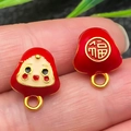 Red enamel and gold-plated Fu character charm pendant for handmade jewelry making - Red Large Smile Zongzi (22598)