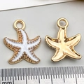 Pendentif étoile de mer en émail blanc pour bijoux avec bordure perlée dorée - Style Étoile de Mer Blanche (8609)