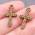 Colgantes de cruz en aleación de bronce antiguo con textura vintage para bisutería - Estilo Cruz con Patrón (20312)