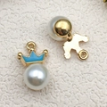Pendentif couronne et perle avec émail bleu pour accessoires de bijoux DIY - 11x18.5mm / Perle de couronne bleu lac
