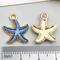 Pendentif étoile de mer dorée en alliage avec émail bleu, vues recto et verso - Style Étoile de Mer Bleu Lagon (8610)