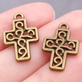 Colgante de cruz de bronce antiguo con patrón de filigrana para joyería DIY - Estilo Cruz Calada (20314)