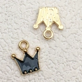 Pendentif couronne en alliage doré et émail noir pour bijoux et colliers DIY - 11x12mm / Couronne Noir Nacré