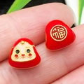 Handcrafted red enamel Fu character and Daruma lucky charms for DIY bracelet making - Red Large Straight Hole Smiley Zongzi Bead (22596)