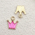 Pendentif couronne rose en alliage avec placage d'or et perles pour bijoux DIY - 11x12mm / Couronne Rose Rouge Nacré