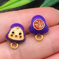Deep purple enamel cartoon pendant with Fu bell charm and gold plating finish - Purple Large Smile Zongzi (22601)