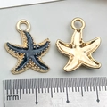 Pendentif étoile de mer en émail bleu foncé avec dorure pour bijoux DIY 20mm - Style Étoile de Mer Noire (8613)