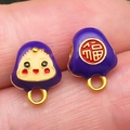 Pendentif zongzi en émail violet avec signe Fu doré pour la création de bijoux DIY - Zongzi Souriant Violet Moyen (22614)