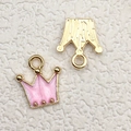 Pendentif couronne en émail rose doré pour la fabrication de bijoux DIY et colliers - 11x12mm / Rose Perle Couronne