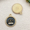 Pendentif couronne rond en émail noir avec cristaux pour la création de bijoux DIY - 16x19mm / Couronne à Strass Ronde Noire