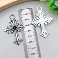 Pendaglio croce gotica argentata con gemma nera per creazione gioielli fai da te hip hop - Croce Vuota con Strass Nero Punk Hip Hop Bianco K (22361) / 55x38mm