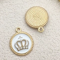 Pendentif couronne dorée avec émail blanc et strass pour création de bijoux DIY - 16x19mm / Couronne Ronde Blanche Strass