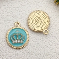 Pendentif couronne en émail bleu ciel avec cristaux et alliage doré fini - 16x19mm / Couronne Ronde Bleu Lac Strass