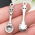 Antique silver plated alloy spoon pendants with intricate shell texture for DIY jewelry - Shell Spoon (10x35mm)