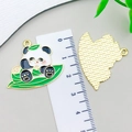 Cute panda and green bamboo leaf enamel charm pendant with golden metallic back - Panda Zongzi Boat (23043)