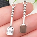 Antique silver spoon charms with love engraving for DIY jewelry bracelet making - Spatula (6x35mm)