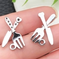 Silver alloy cutlery knife and fork pendant charms for DIY jewelry making and crafts - Knife And Fork (13x20mm)