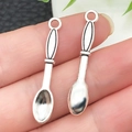 Antik silberner Löffel-Anhänger aus Legierung für DIY Schmuckherstellung - Langer Löffel (6x33mm)