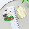 Panda and Zongzi enamel pendant charm in green and white with gold metal back - Panda Holding Zongzi (23036)