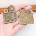 Vintage bronze steampunk clock pendant with gears for DIY jewelry making - Rectangular Clock Gear (2731)