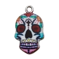 Bunter mexikanischer Totenkopf Anhänger aus Legierung für DIY Schmuckherstellung - Silber Emaille Halloween Bedruckter Schädel (16952)