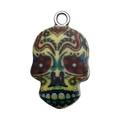 Sugar Skull Anhänger mit bunter Emaille und Blumenmustern für DIY Schmuckherstellung - Silber Emaille Halloween Bedruckter Schädel (16949)
