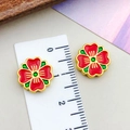 Perle a fiore smaltate rosse stile cinese in oro antico per gioielli fai da te - Perlina Distanziatrice Fiore di Ciliegio Doppia Faccia (22506) / 1 Pezzo/Confezione (13x13mm) / Rosso