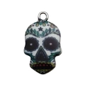 Bunter Tag der Toten Totenkopf Anhänger aus Legierung mit weißer Basis und Silberring - Silber Emaille Halloween Bedruckter Schädel (16946)