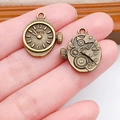 Vintage bronze steampunk clock pendants with gear mechanism for DIY jewelry making - Round Clock Gear (7035)