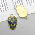 Gelber Emaille-Totenkopfanhänger mit Dollarzeichen und goldener Rückseite für DIY - KC Gold Emaille Halloween Bedruckter Schädel (12474)