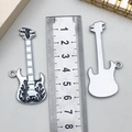 Guitar pendant charm in silver finish with black enamel flame pattern for DIY jewelry - Black Enamel White K Guitar (22347)