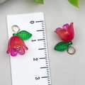 Acryl-Kirschblütenperlen mit Farbverlauf für DIY-Haarnadeln und Schmuckherstellung - Rosarot-Orange Maiglöckchen Mit Grünem Blatt (22376)