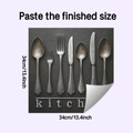 Vue détaillée d'un sticker mural de cuisine avec couverts vintage et dimensions de 34cm - Spécification Standard (HY-F814)