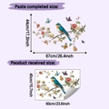 Floral wall decal detail showing layout size of birds and butterflies for home decor - 40x60cm / Colorful Illustration (HY-E280)