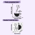 Size comparison of coffee cup wall stickers showing received and finished display dimensions - Layout Size / Black